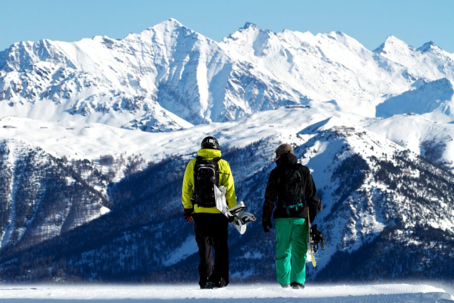 Snowboarders in Serre Chevalier, Briancon, France