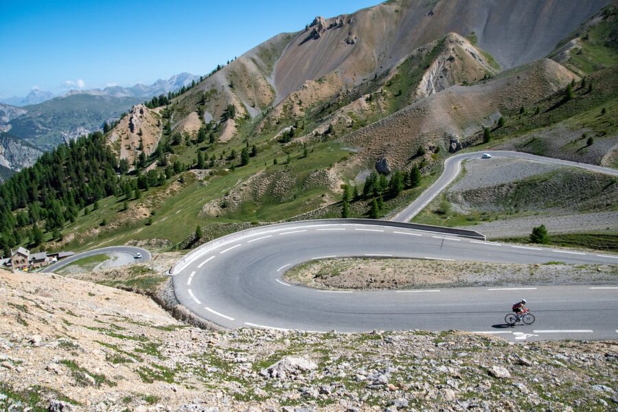 mountain landscape, hairpin bends, french alps